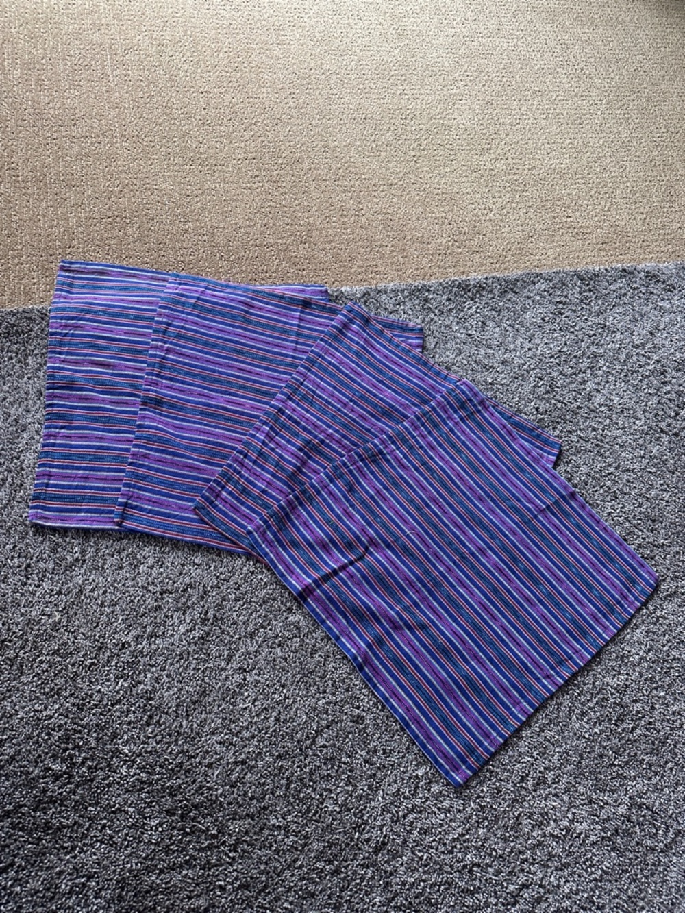 100% Authentic Guatemalan Cotton Striped Purple Kitchen Napkin Set of 4 Handmade